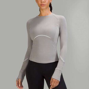 LULULEMON (2) Rulu Reflective Running Long Sleeve Shirt Gull Grey Cuffins Size 2
